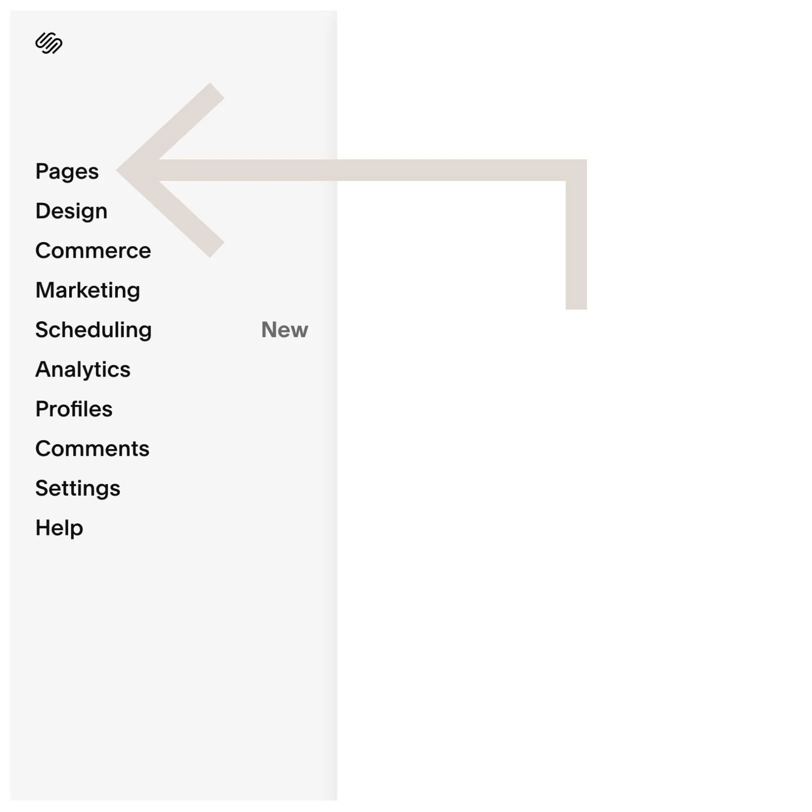 Select the pages option from the main menu