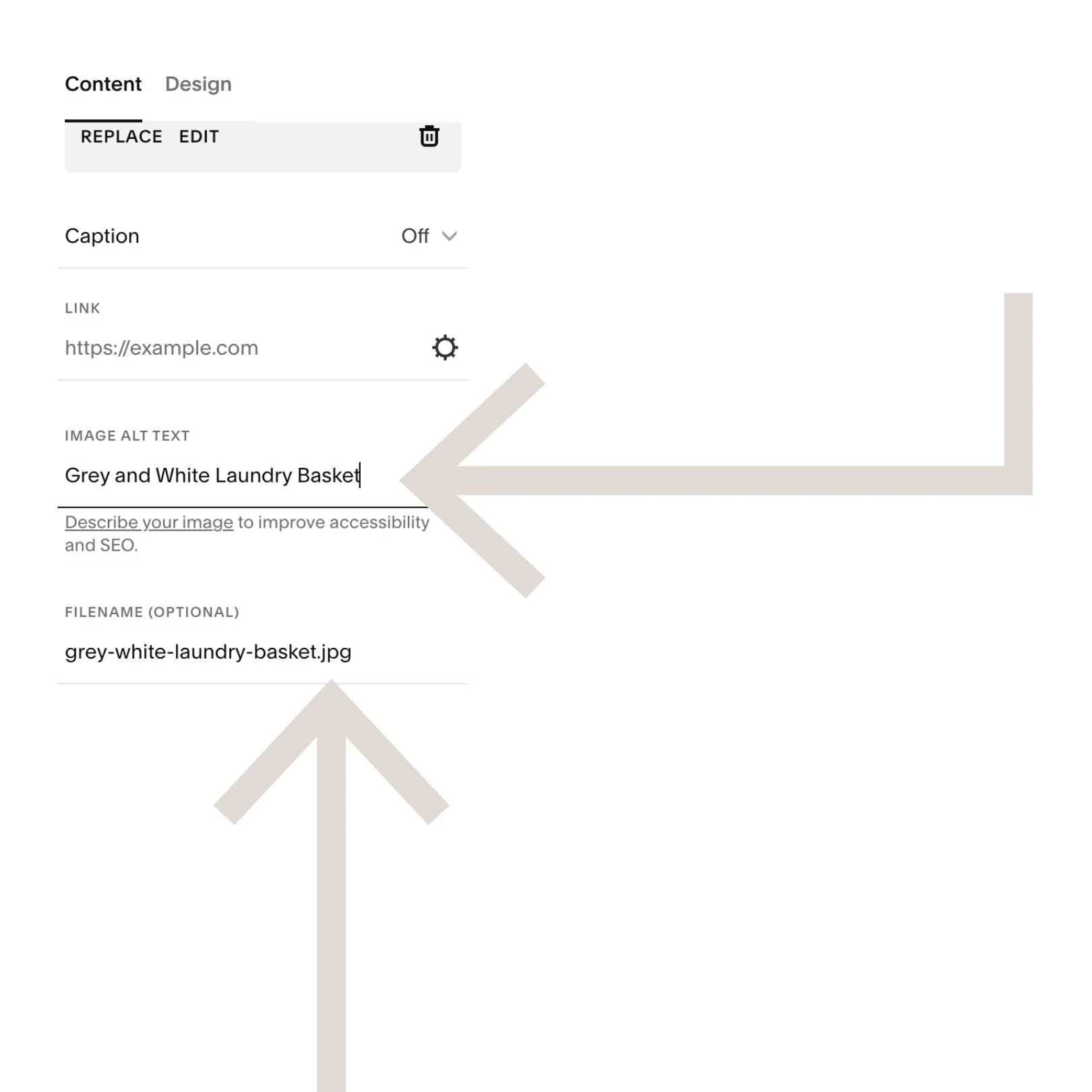 Add an alt description and url