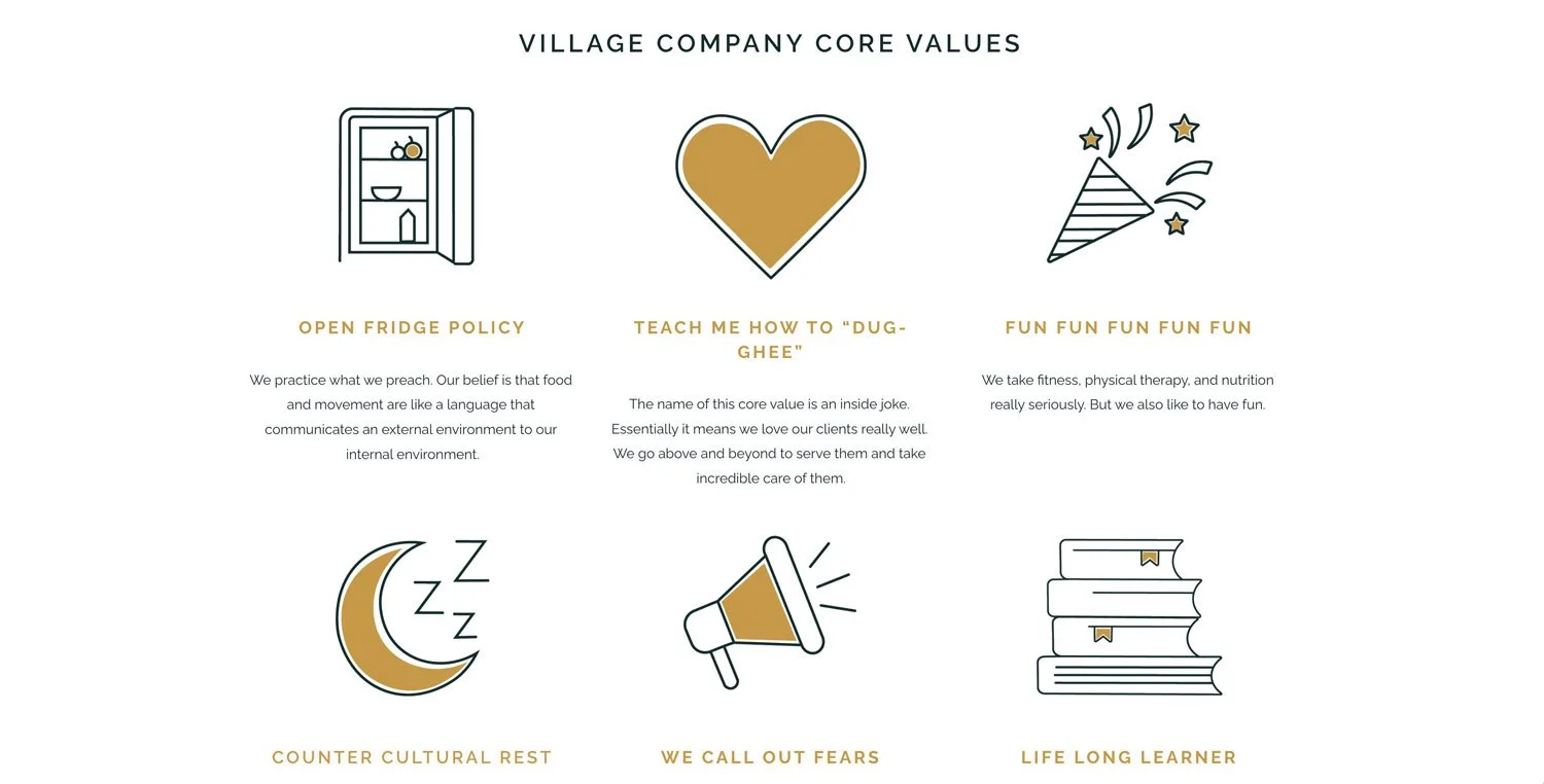 Example of icons to show company values on an about us page