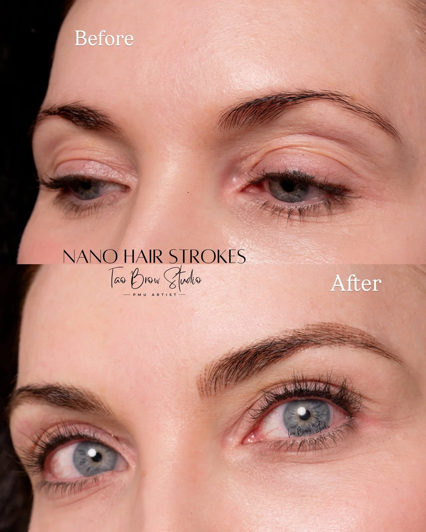Honestly, who has time for brow pencils at 6 AM? ☕
That’s why I love this transformation so much! ❤️ Our beautiful client (top photo) already had great brows, but they just needed that little extra oomph to truly define her eyes.
We used Nano