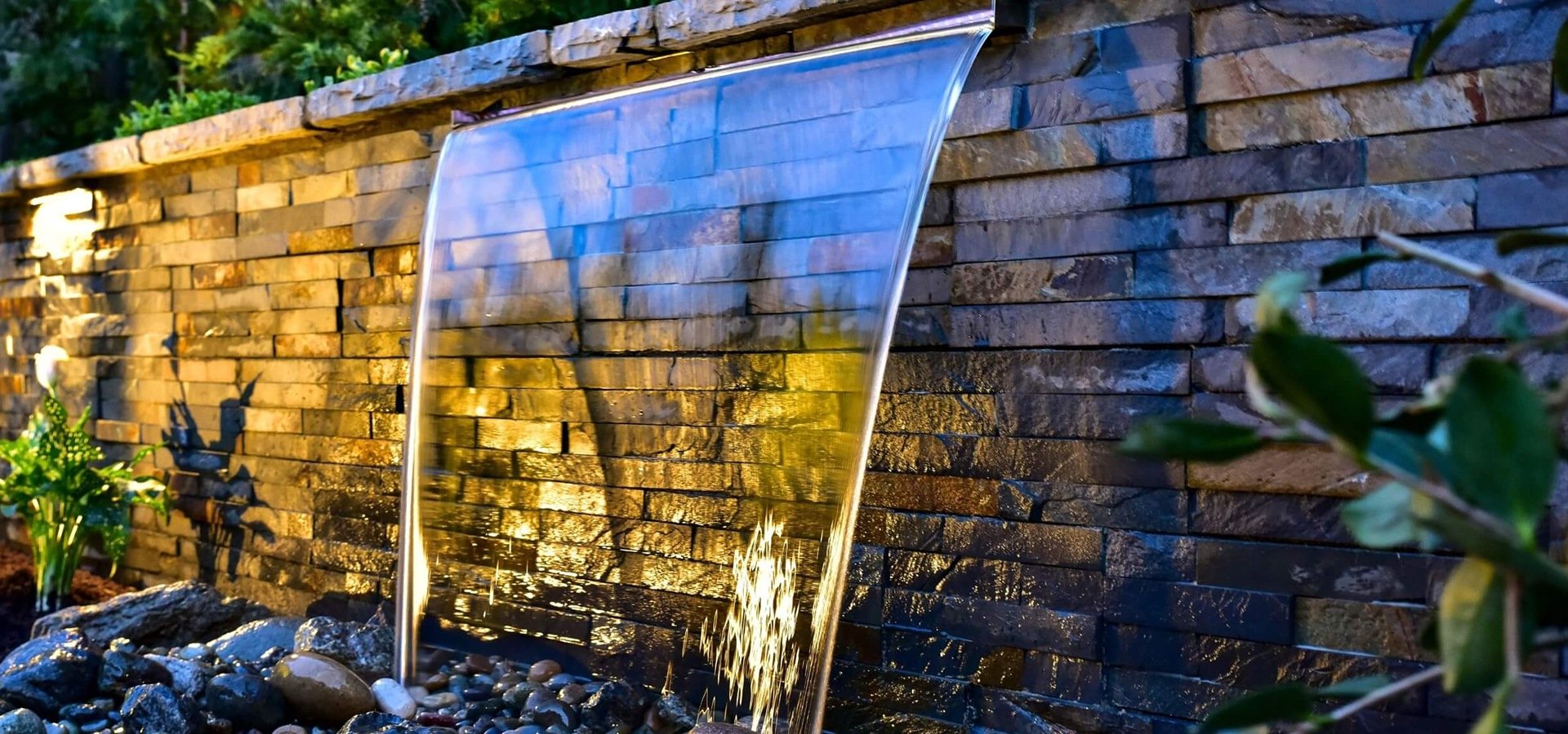 Water feature with outdoor lighting in Seattle WA