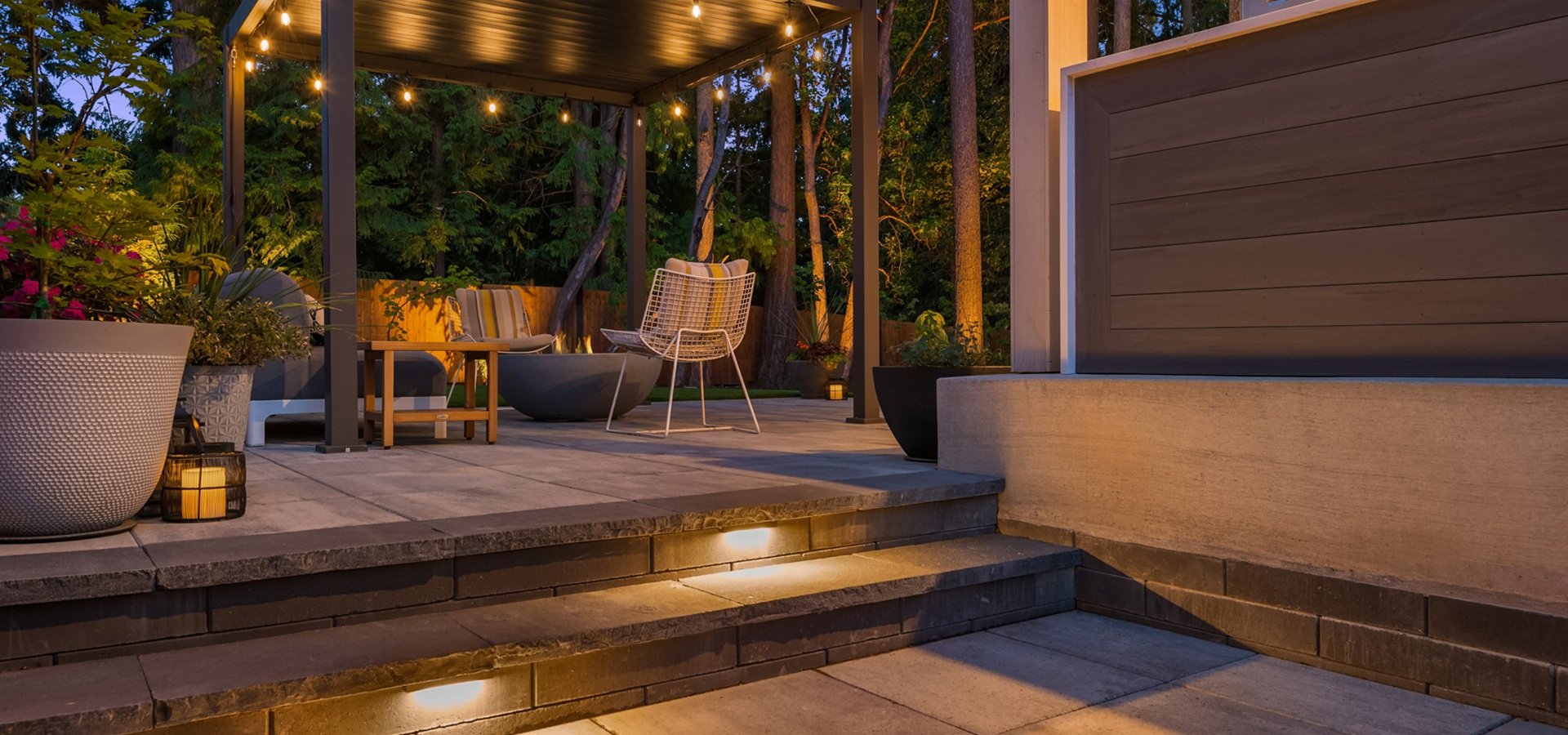 Modern paver patio with pergola in Redmond WA