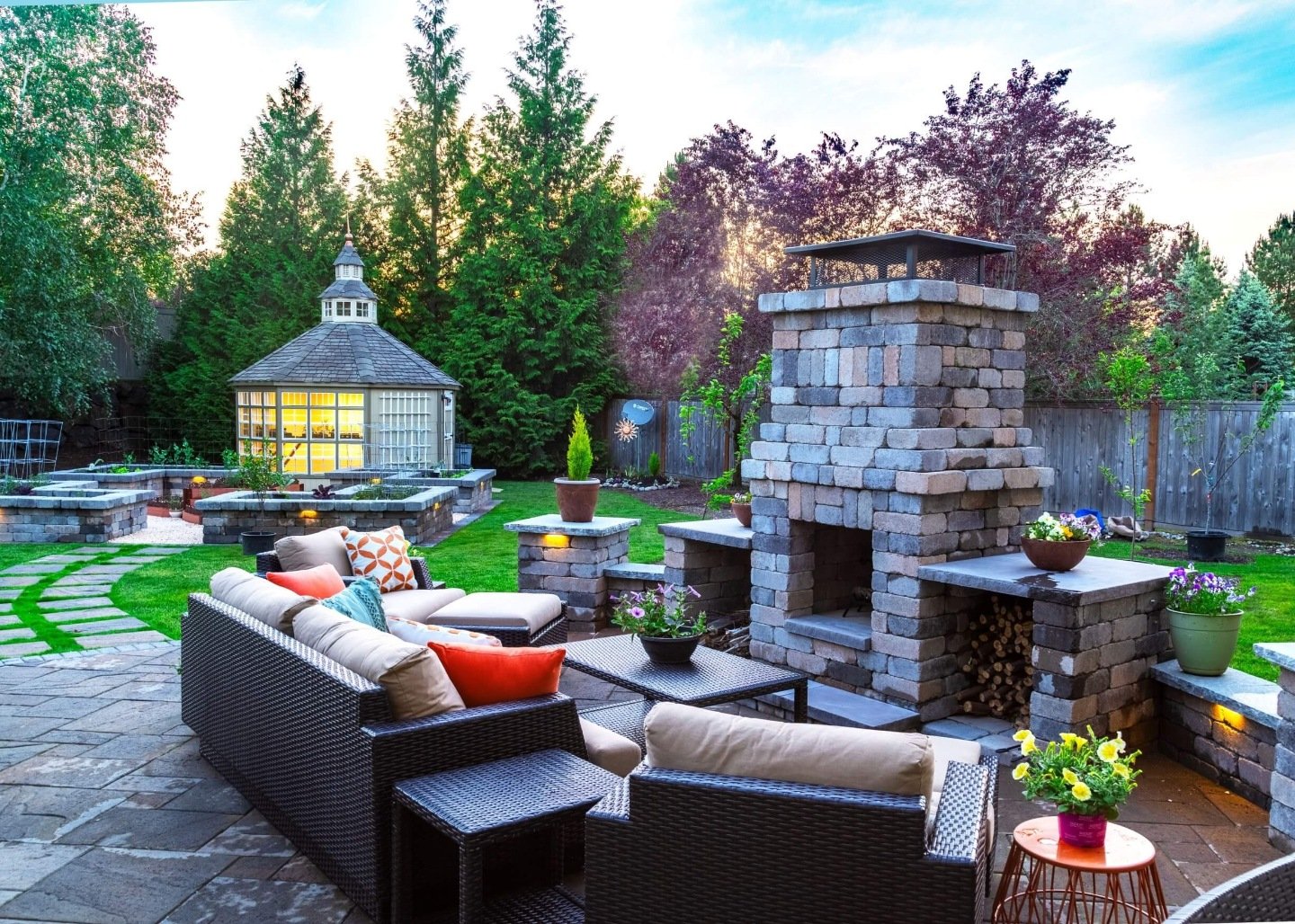 Outdoor fireplace and fire pit in Magnolia WA
