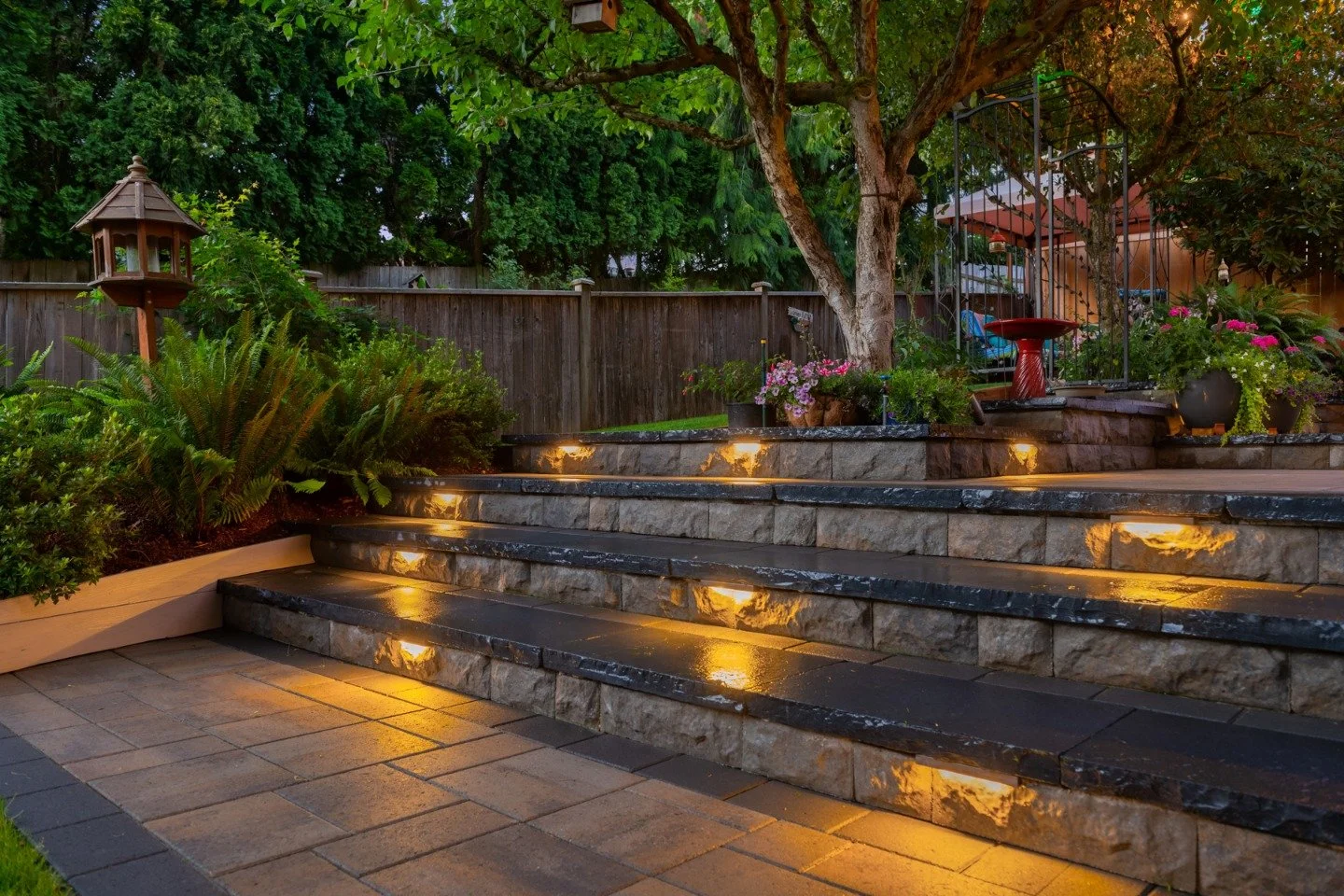 Paver patio with outdoor lightining Mercer Island WA