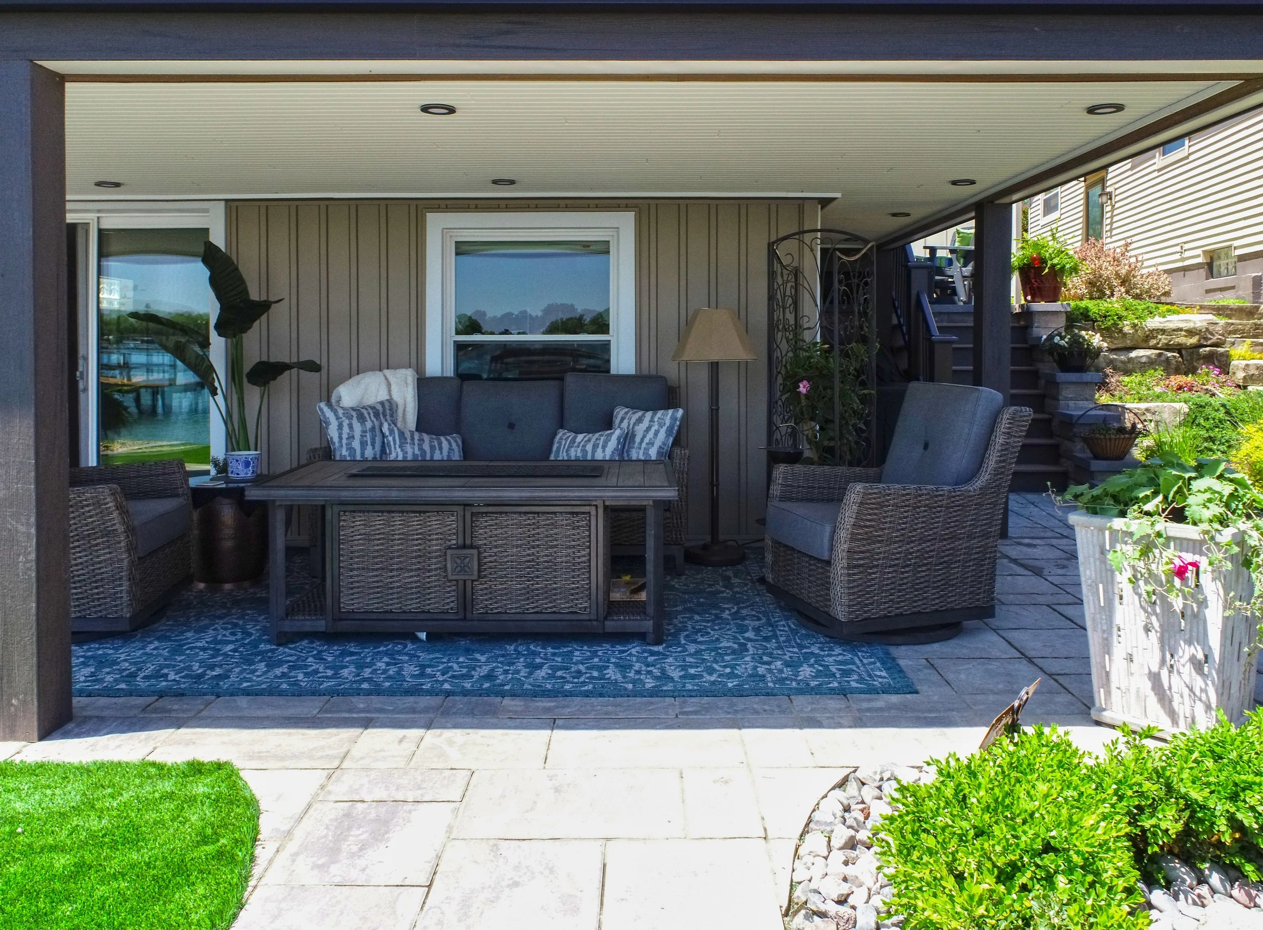 Outdoor furniture set on a brick paver patio furnished by ZLM Outdoor Living in Michigan