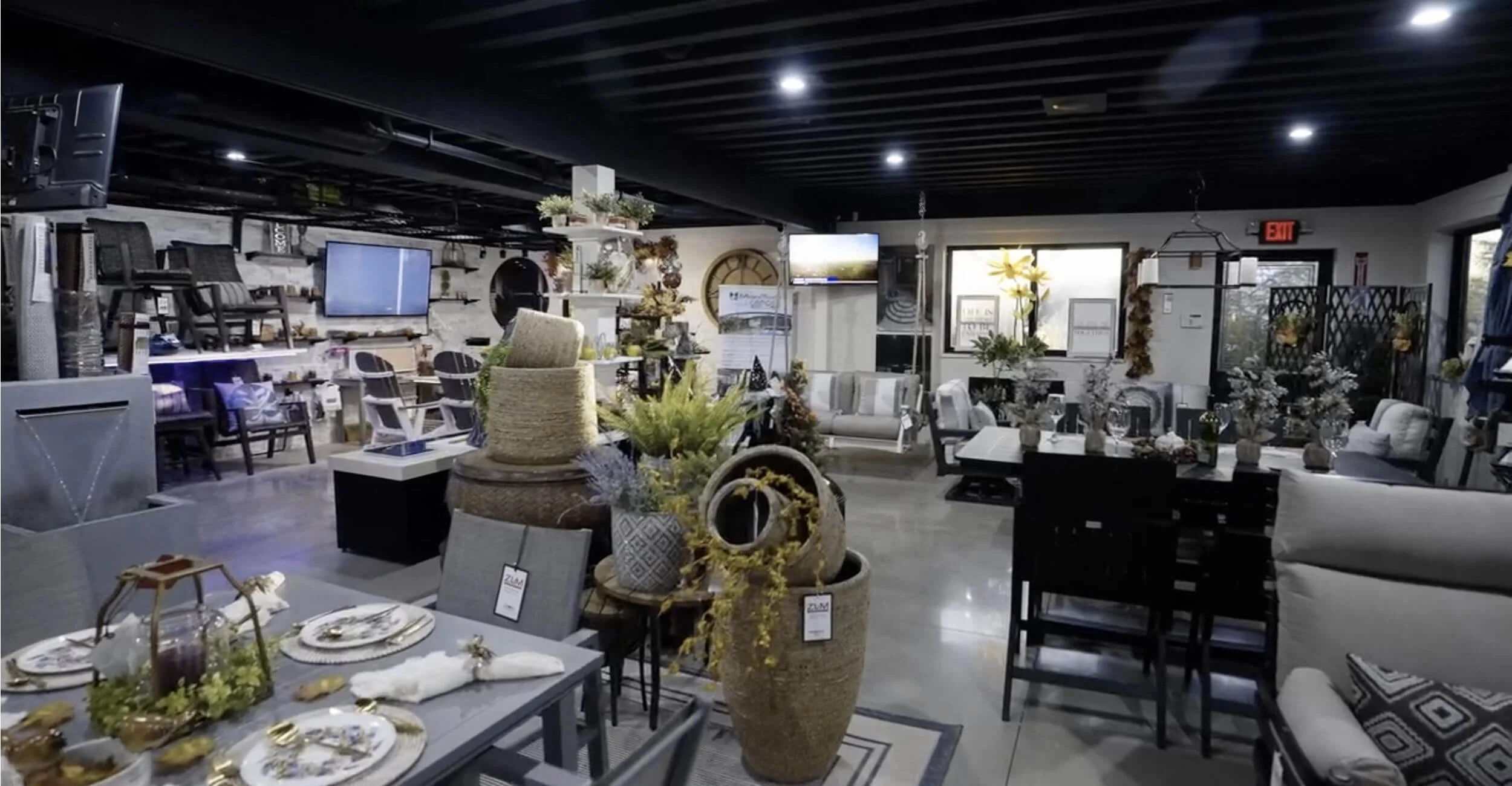 Modern outdoor furniture presented inside the outdoor living showroom in Troy, Shelby Township, and Rochester Hills, MI