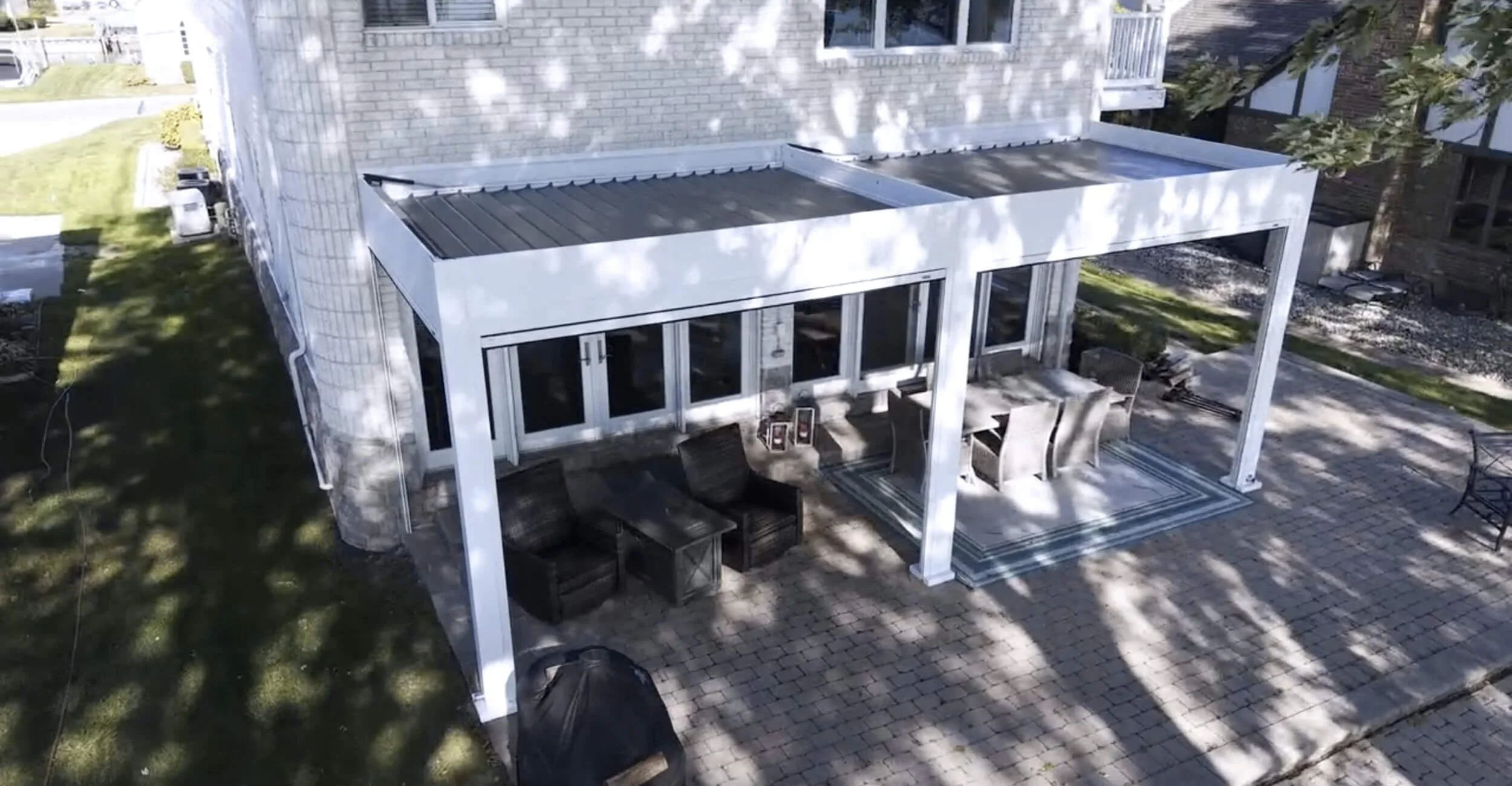 Covered backyard pavilion built for three season outdoor living in Troy, Shelby Township, and Rochester Hills, MI
