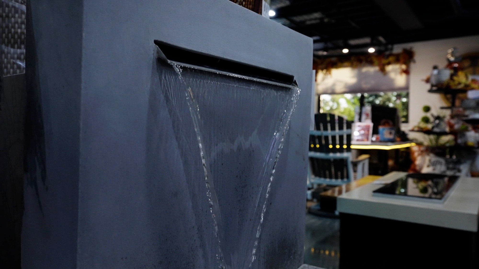 Indoor water feature fountain display at the ZLM Outdoor Living showroom