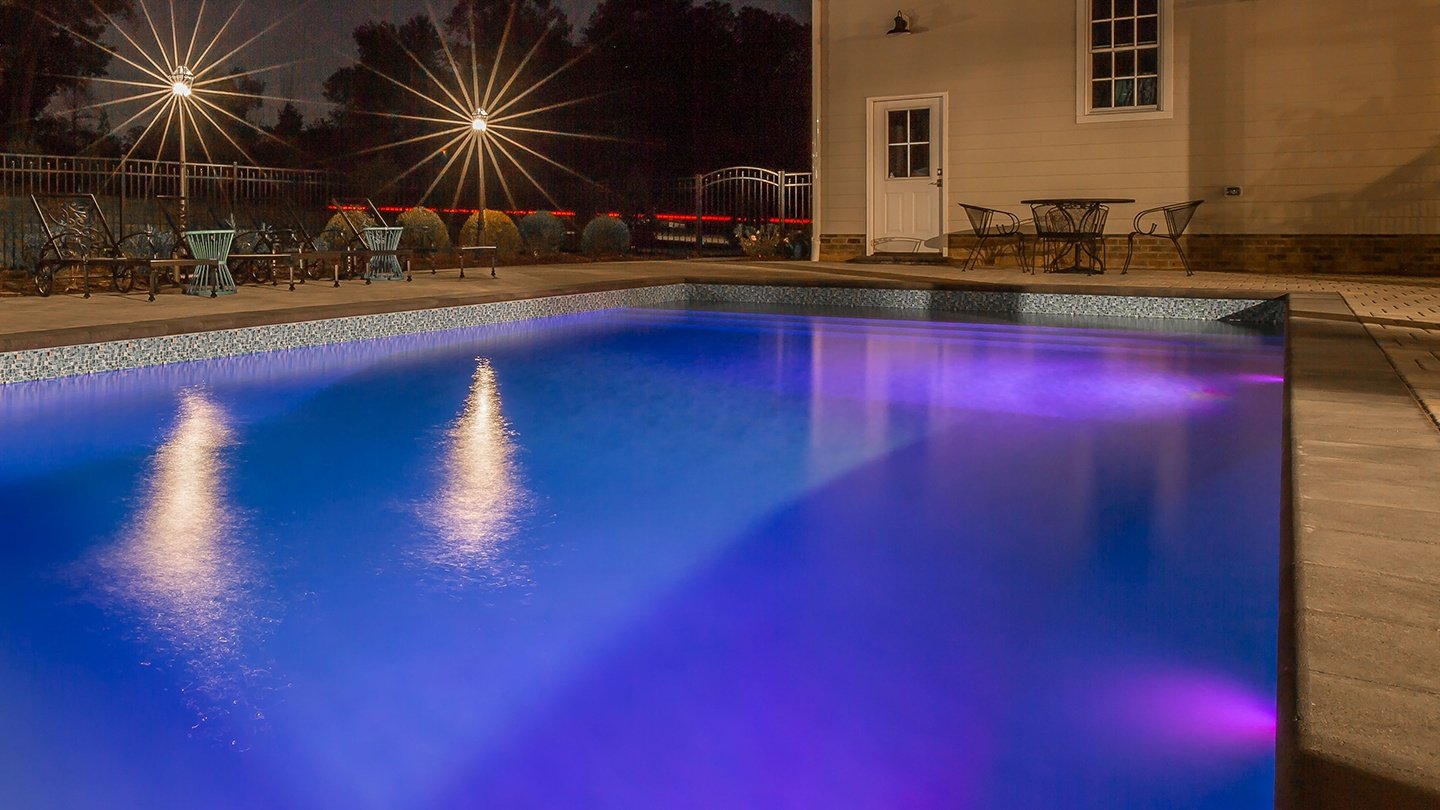 Inground pool, paver patio and landscape lighting in Moseley, VA