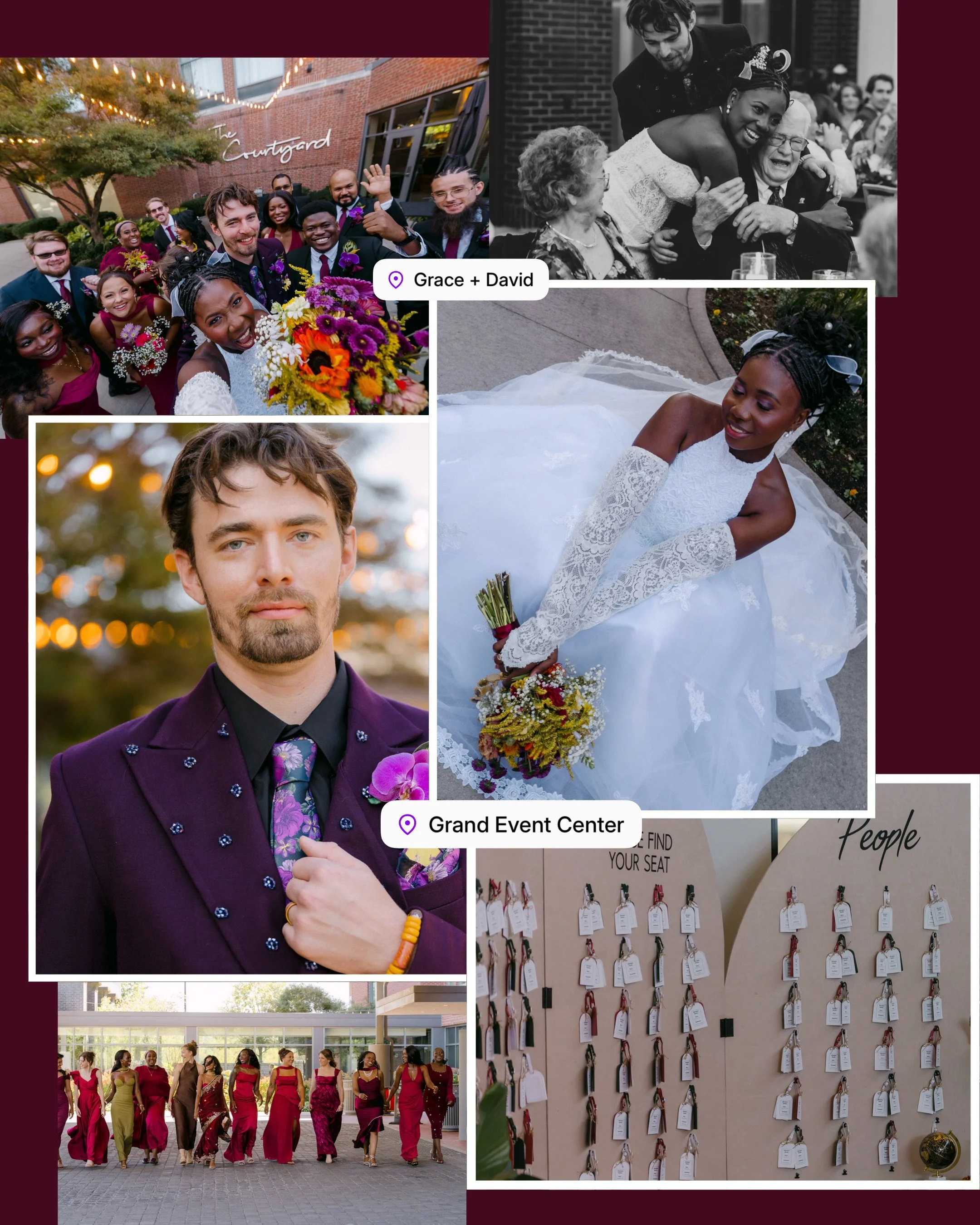 Grace + David* (IYKYK 🤪) 💍🍷

WHAT. A. WEDDING. DAY!!! 🥹🤍

From the bold burgundy details and colorful florals to a wedding party that brought ALL the energy, this day was seriously one for the books!!

But beyond all the beautiful details, it wa