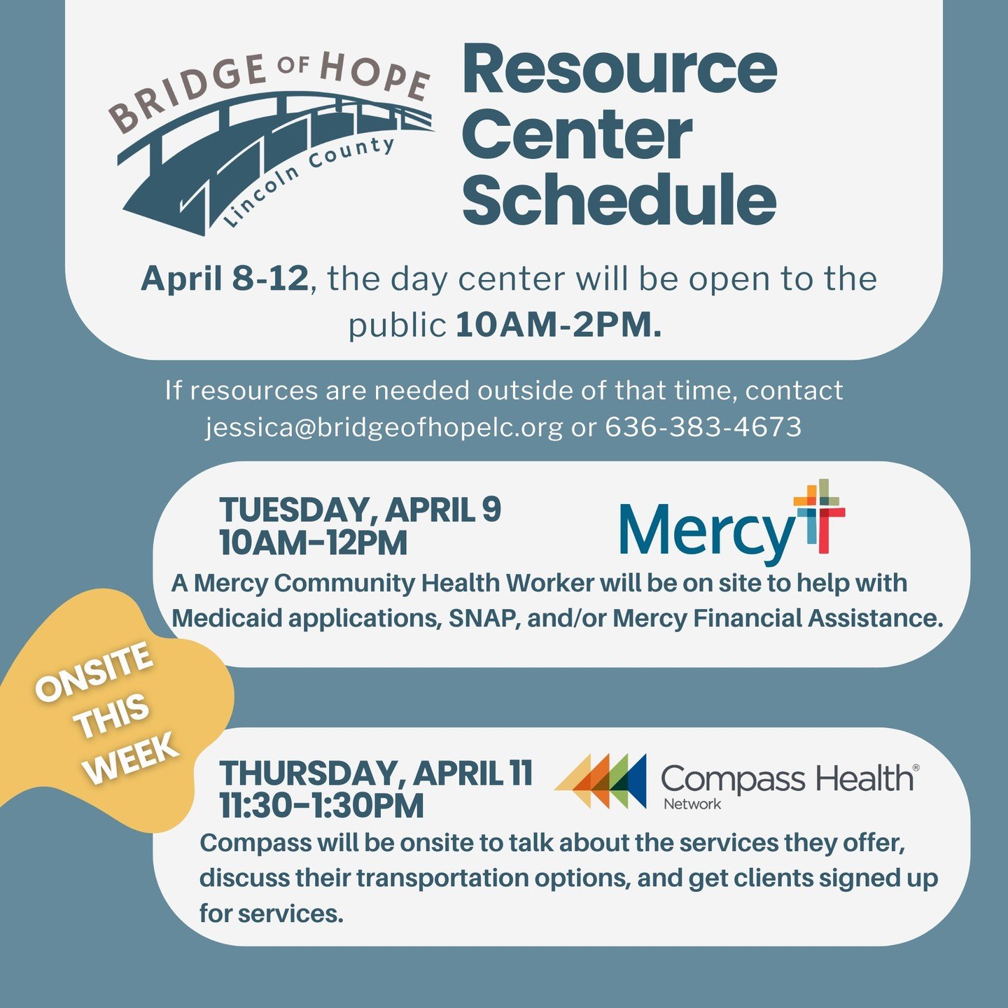 Here's a look at our resource center hours and offerings for this week. Like, share, comment to help spread the word!