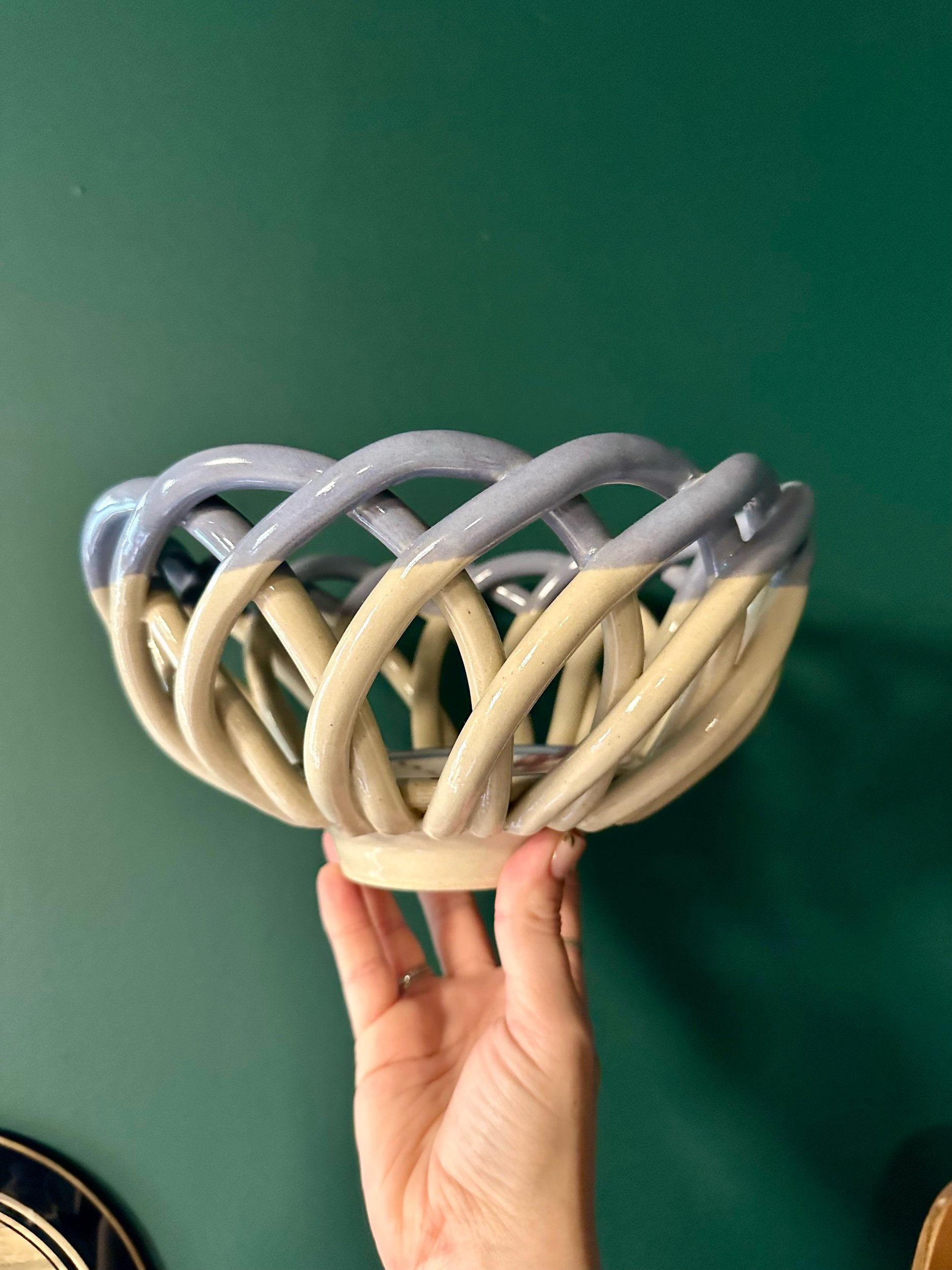 Vintage Ceramic Woven Bread Basket