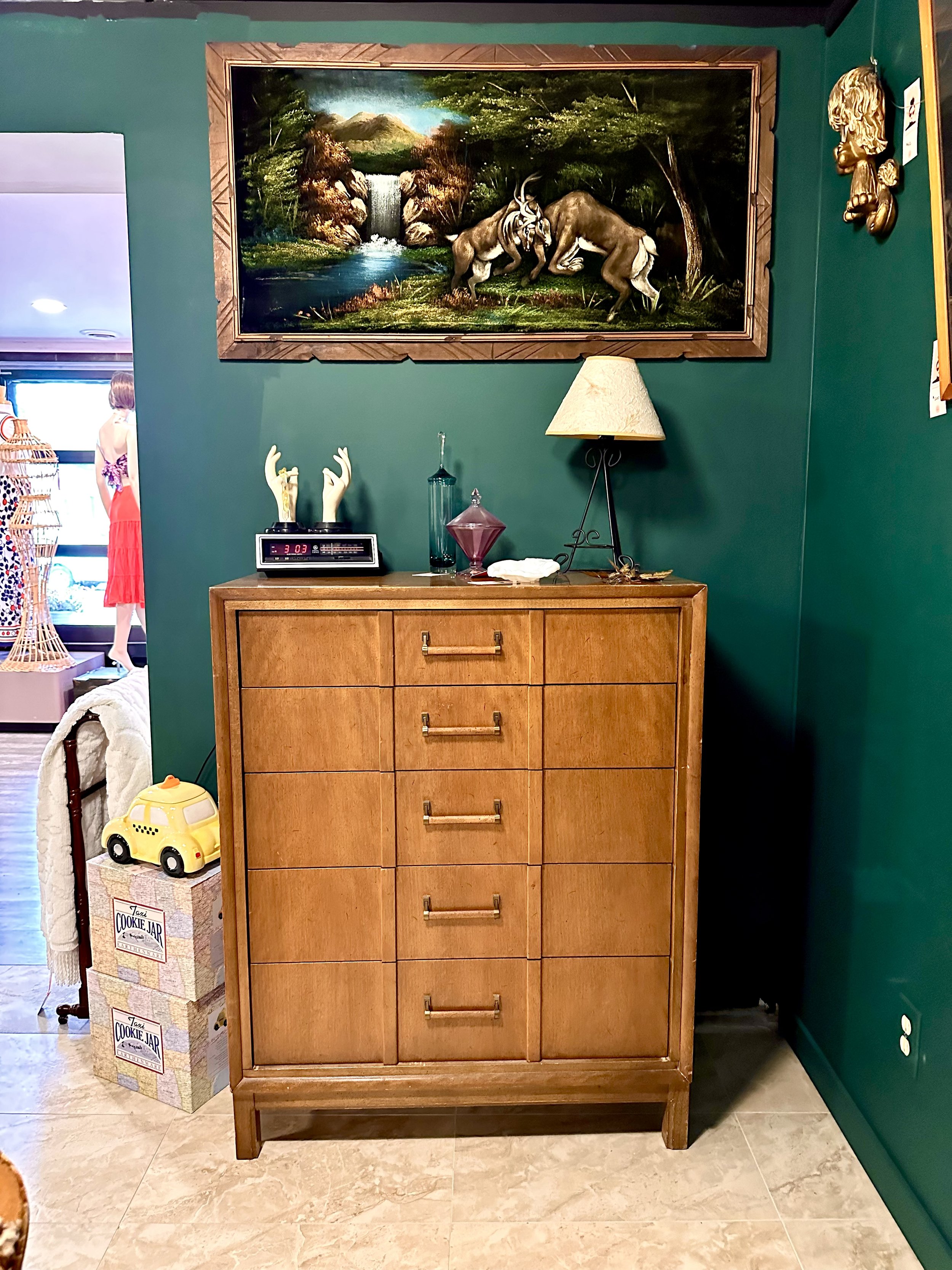 Vtg MCM Kroehler Oak Tallboy Dresser