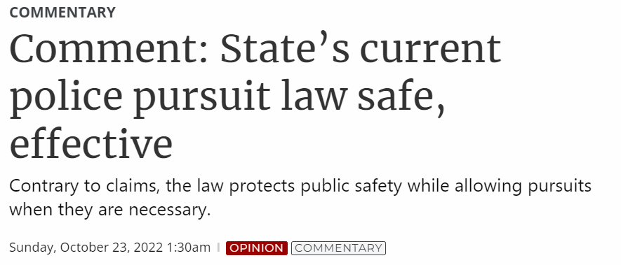 State’s current police pursuit law safe, effective