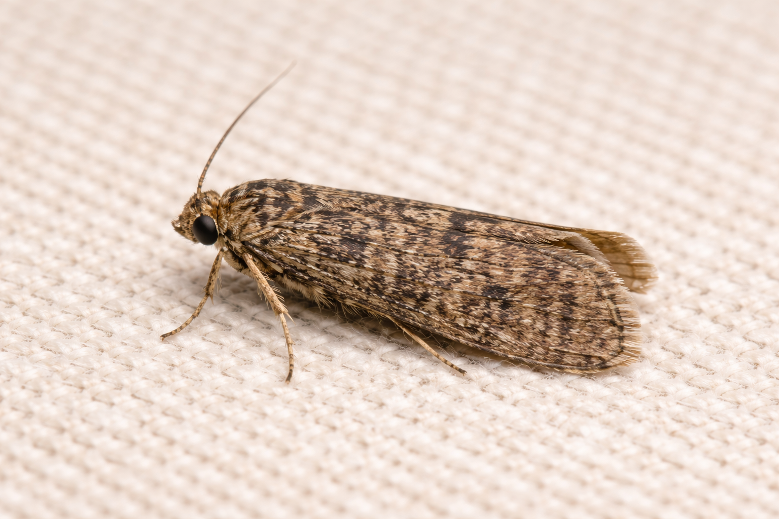 brown house moth on fabric
