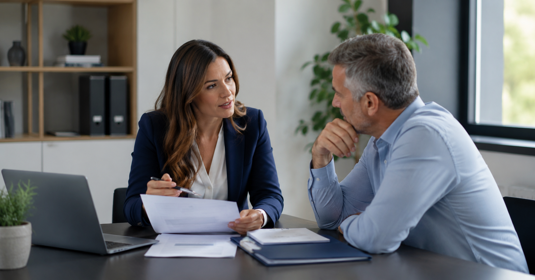 Small business owner discussing IRS payroll tax debt options with a tax resolution professional