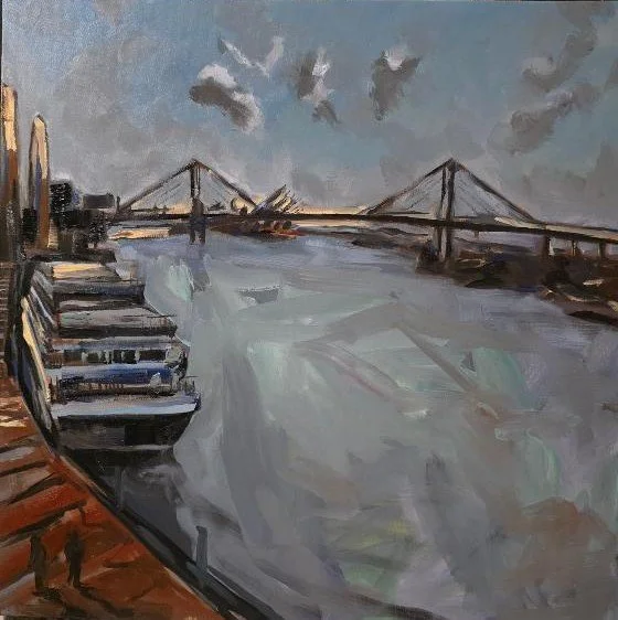Oil painting of River street in Savannah. A beautiful landmark