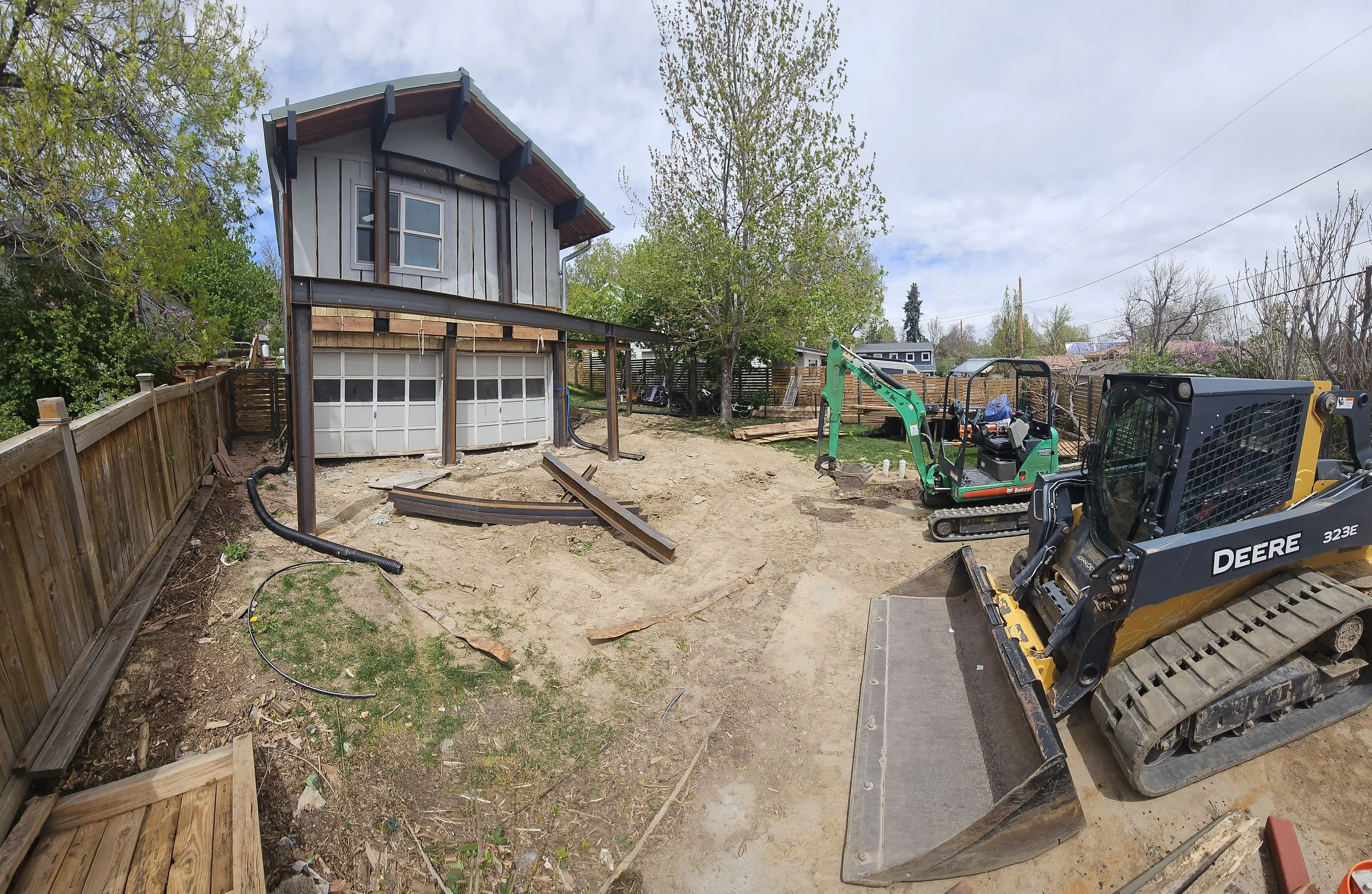Steel-framed deck under construction
