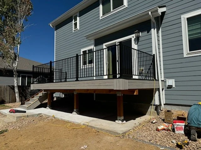 Custom-built outdoor deck featuring clean lines