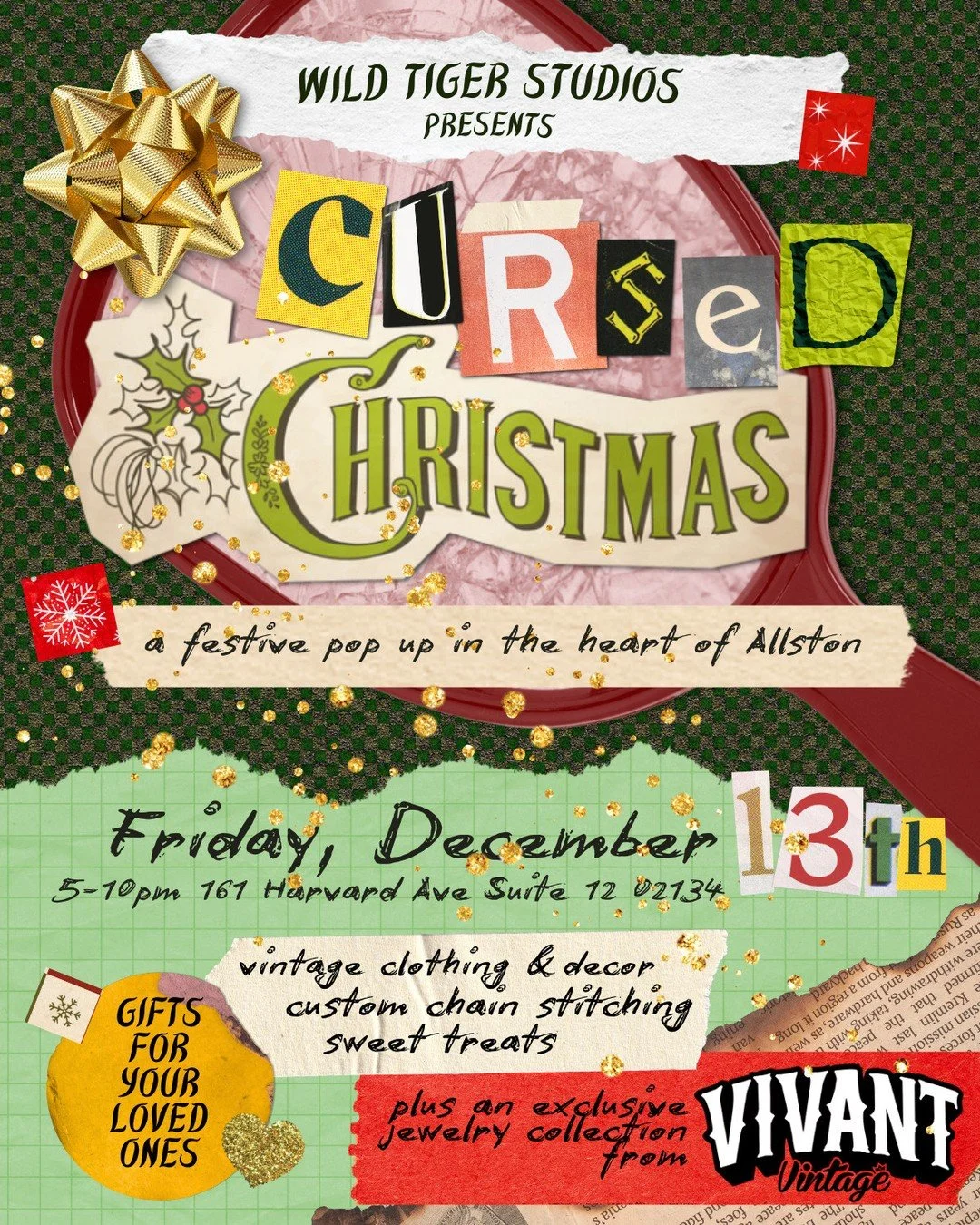 Allston Massachusetts!! Mark your calendars for @wildtigernails first event, ☠️Cursed Christmas☠️ &mdash; a holiday pop up on Friday, December 13th. Featuring:

🛍️ Vintage apparel + home goods
🧵 Custom chain stitching
🧁 Out of this world baked goo