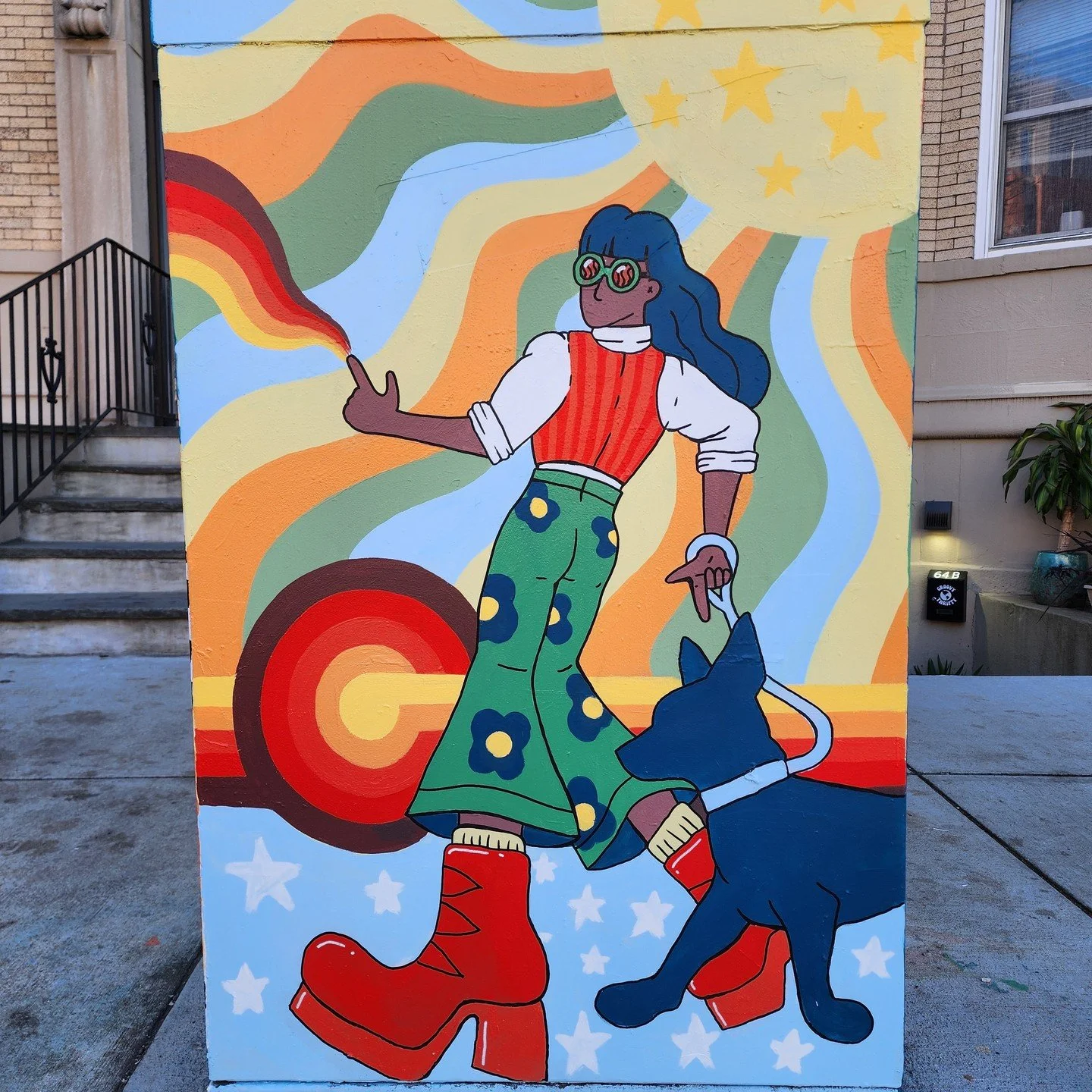 This fall has been a busy one for our &quot;Art Box&quot; program in which amazing local artists beautify utility boxes in Allston Village.
Today we want to highlight this new and incredibly groovy Art Box painted by Jill Rosati (@acidplaydough)
The 