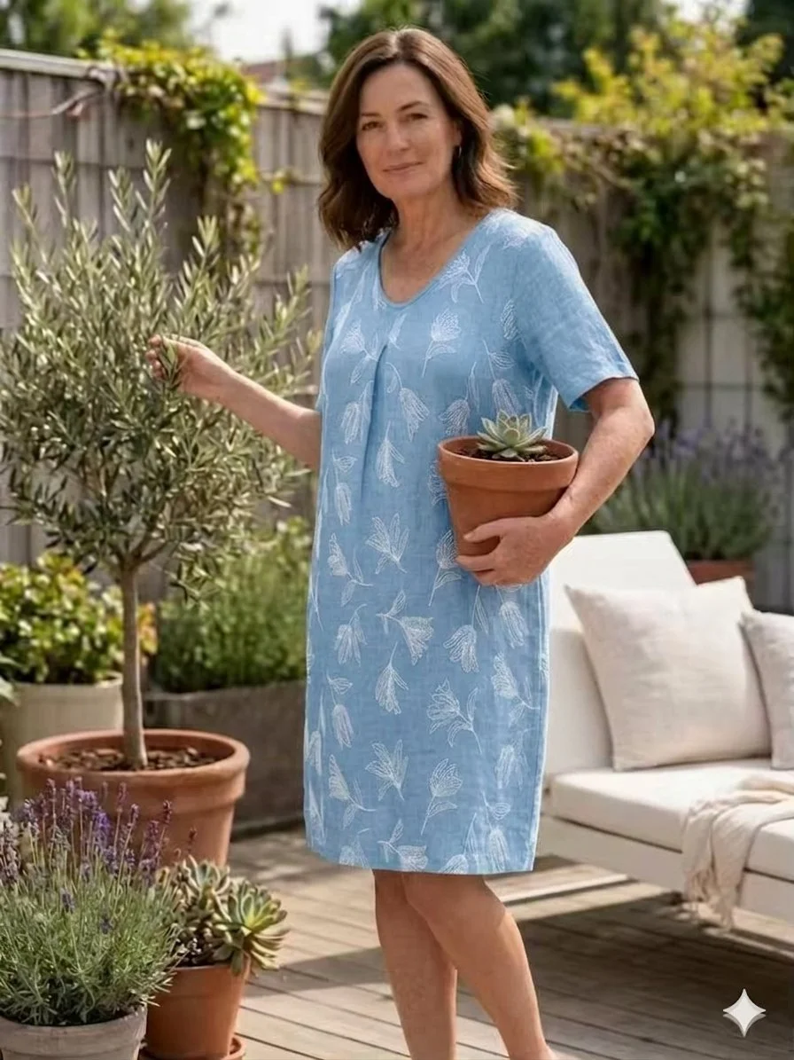 Tulip Embroidered Dress - Ocean Blue