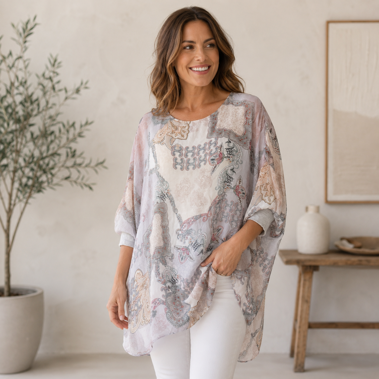 Digital Print Tunic - Grey