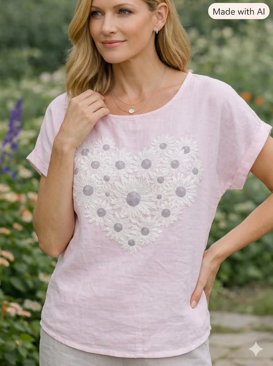 Heart of Flowers Top - Light Pink