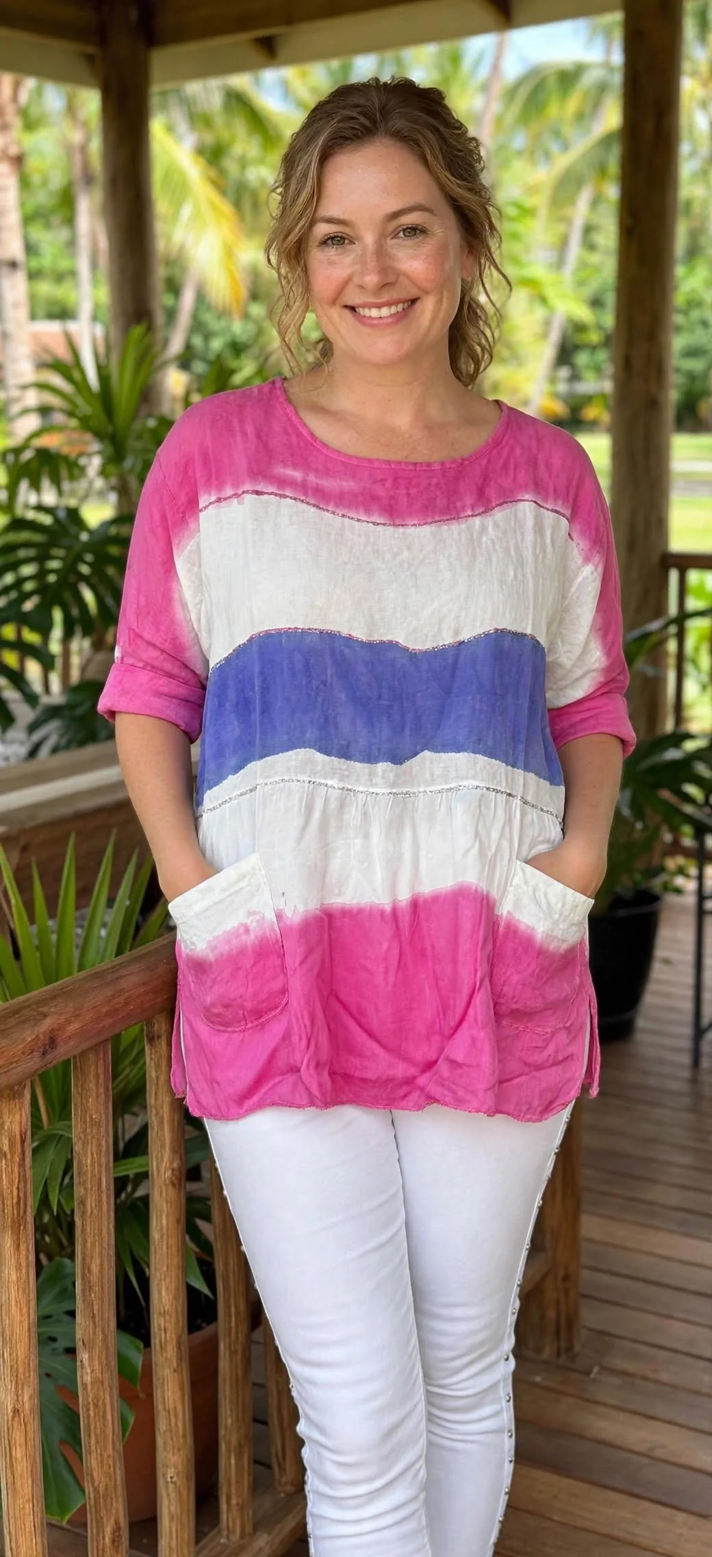 Tri Colour Top - Fuchsia & Purple