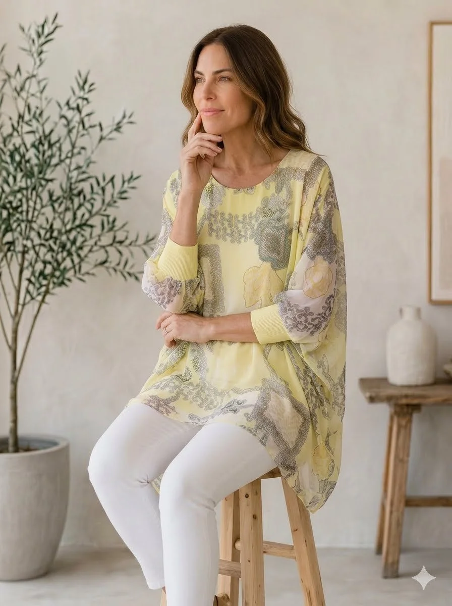 Digital Print Tunic - Soft Yellow