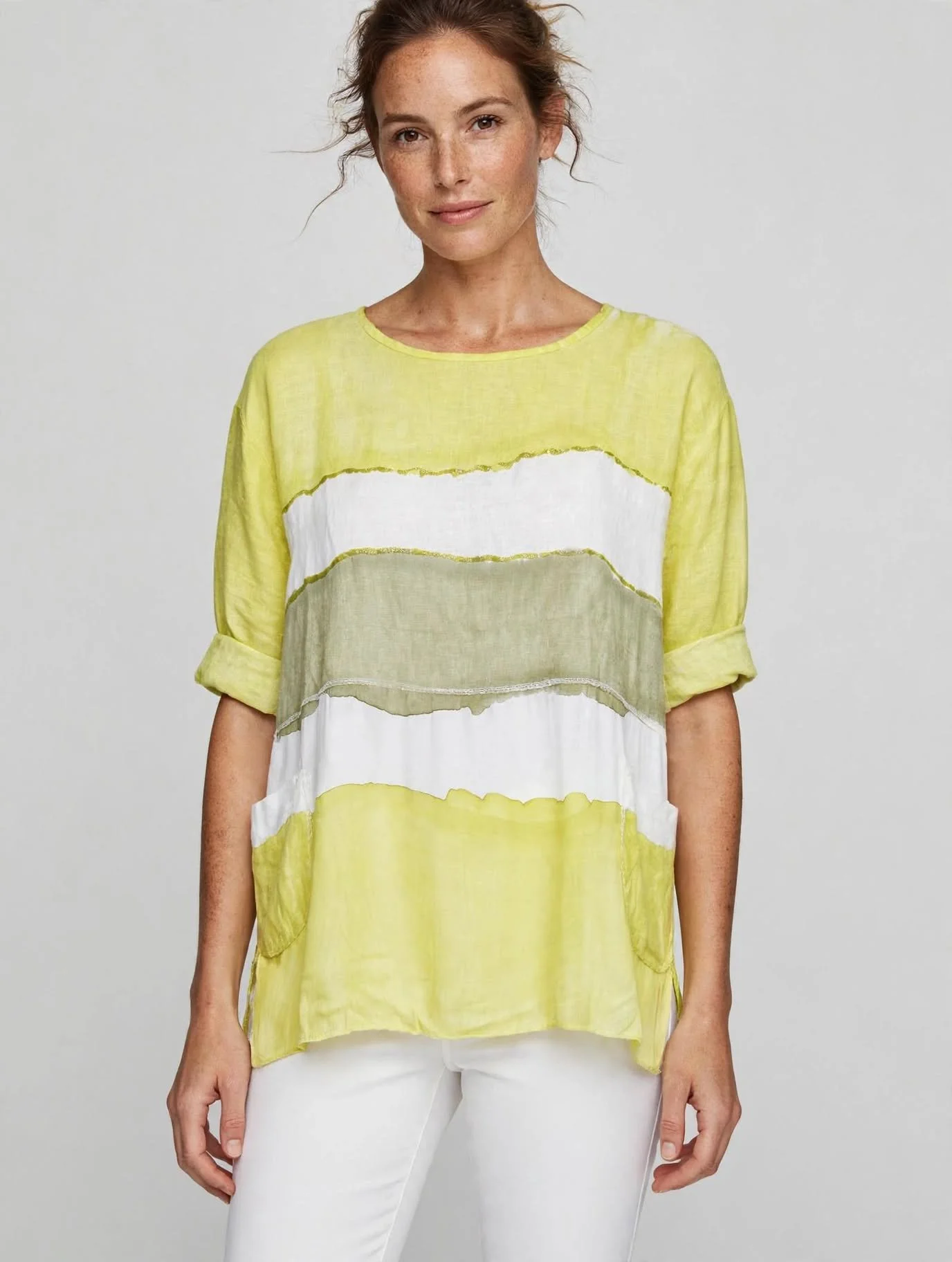 Tri Colour Top - Yellow & Khaki