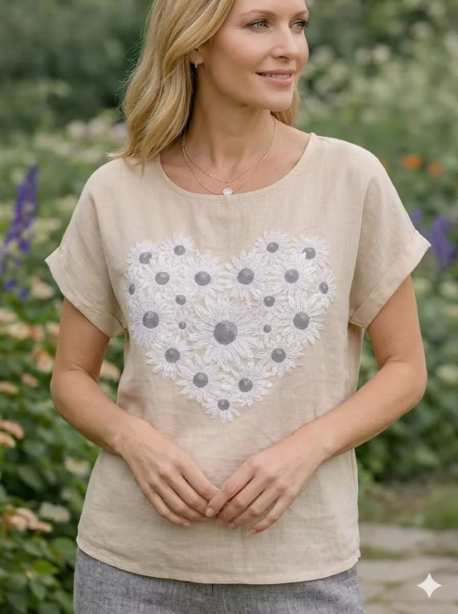 Heart of Flowers Top - Light Fawn