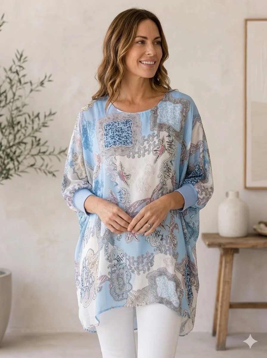 Digital Print Tunic - Sky Blue