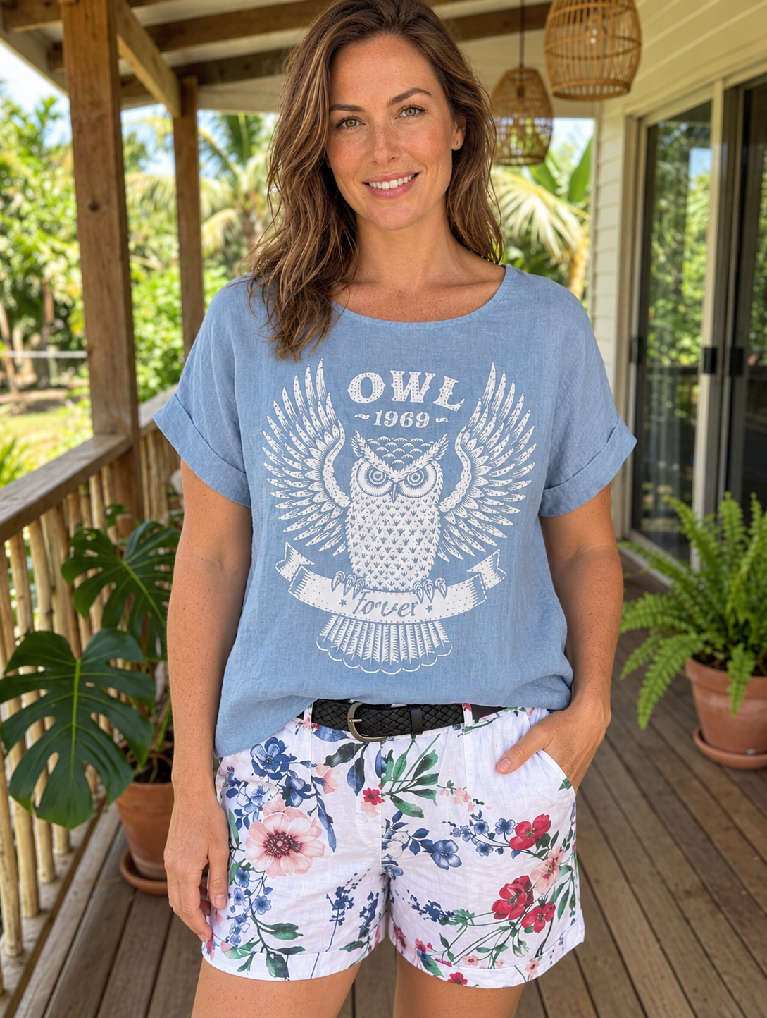 Owl Top -  Baby Blue