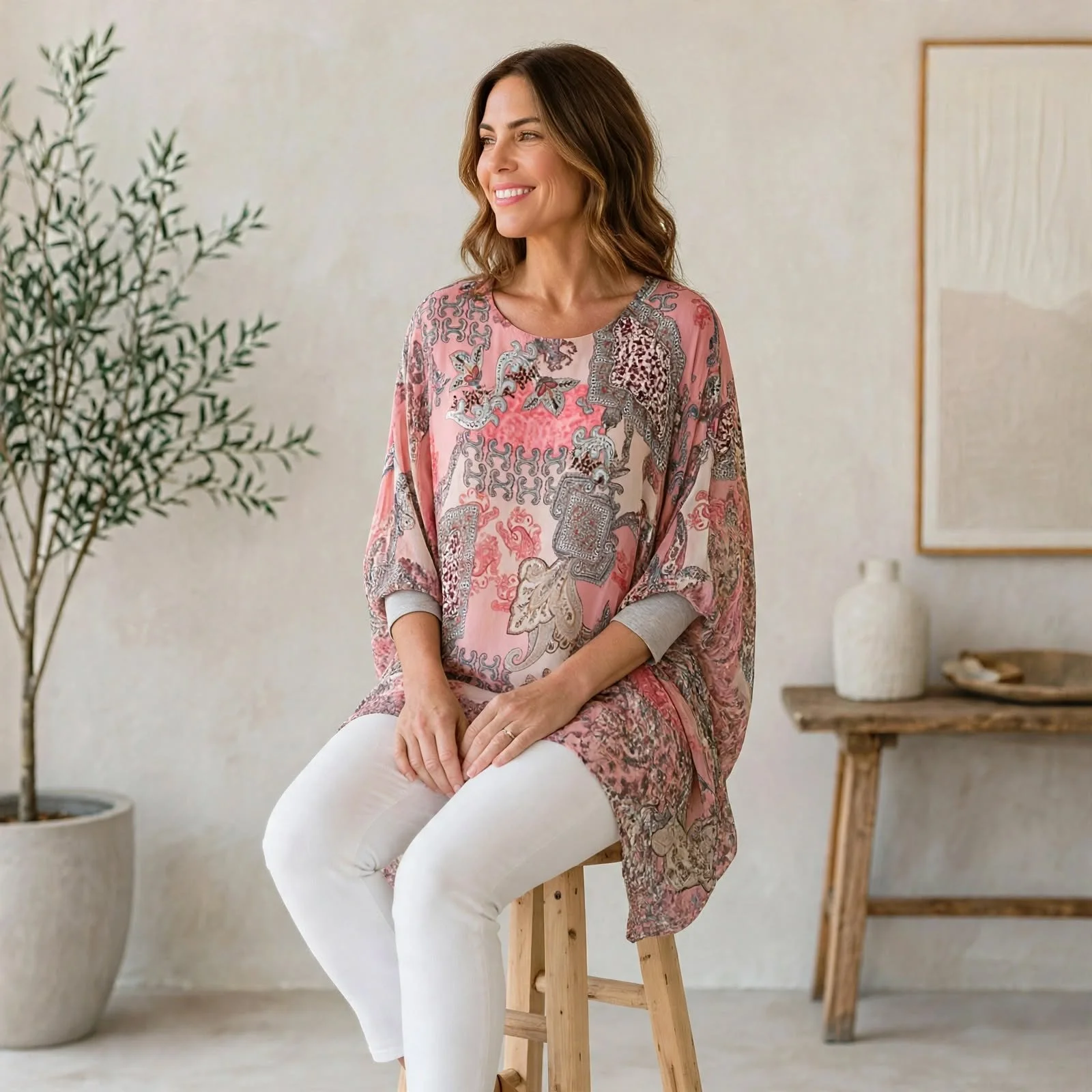 Digital Print Tunic - Carnation Pink