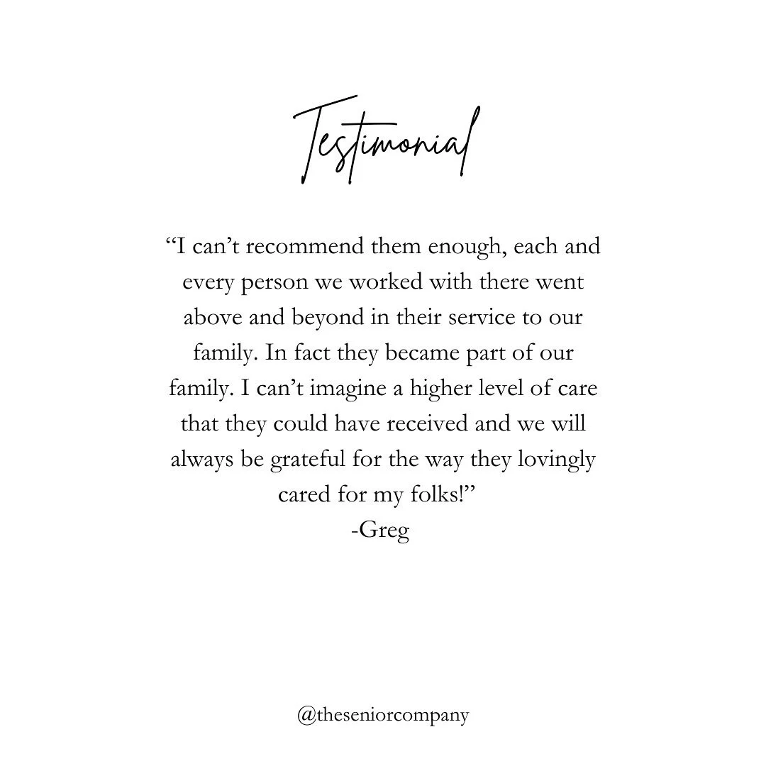 A testimonial from an amazing client of ours 🤍

#theseniorcompany #alwaysthere #seniorcare #careforothers #elderlycare #seniorcitizen #seniorcaregiving #inhomecare #seniorsupport #respitecare #caregiversupport #familycaretaker #caregiver #transition