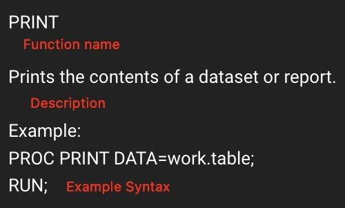 An instructional slide explaining the efront frontscript PRINT command in programming frontreport, including function name, description, example, and syntax in red and white text on a black background.
