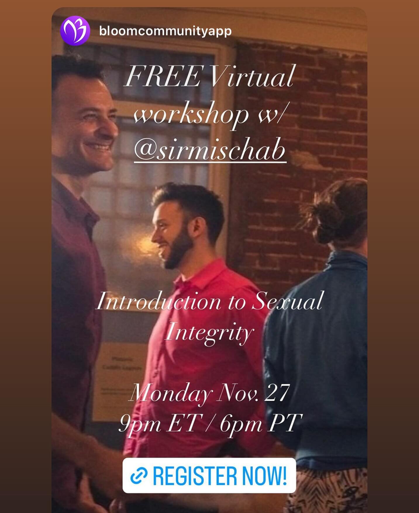 Free intro to sexual integrity!! Part of the Bloom Consent Series!

Check out and download bloom and connect with like minded people attending the event! 

More at bloomcommunity.com/consent 

#consent