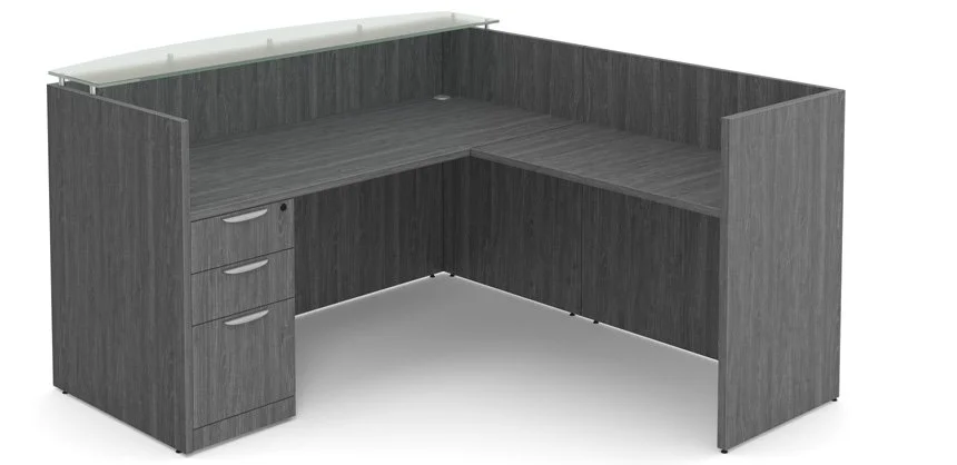 Classic Reception Desk with Glass Transaction Top – 71 × 78