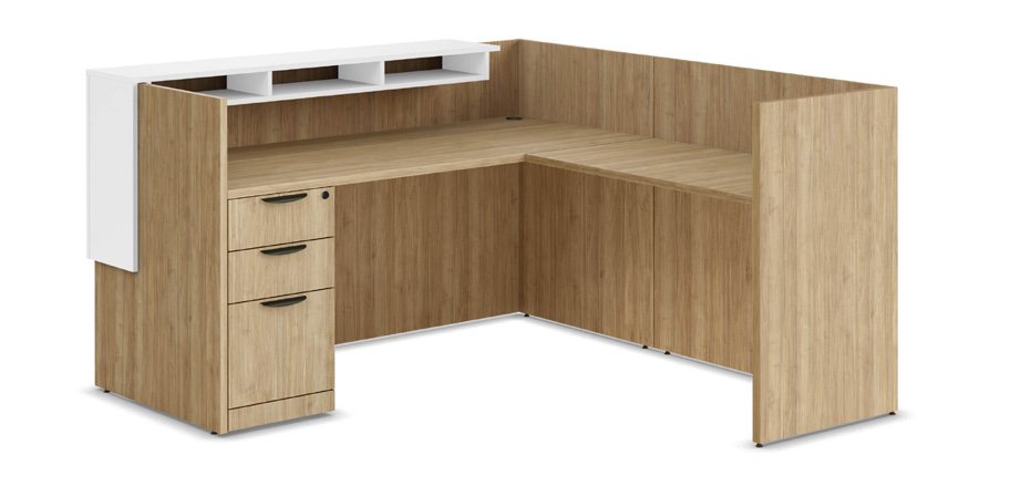Classic Reception Desk with Deluxe White Transaction Top – 73 × 72
