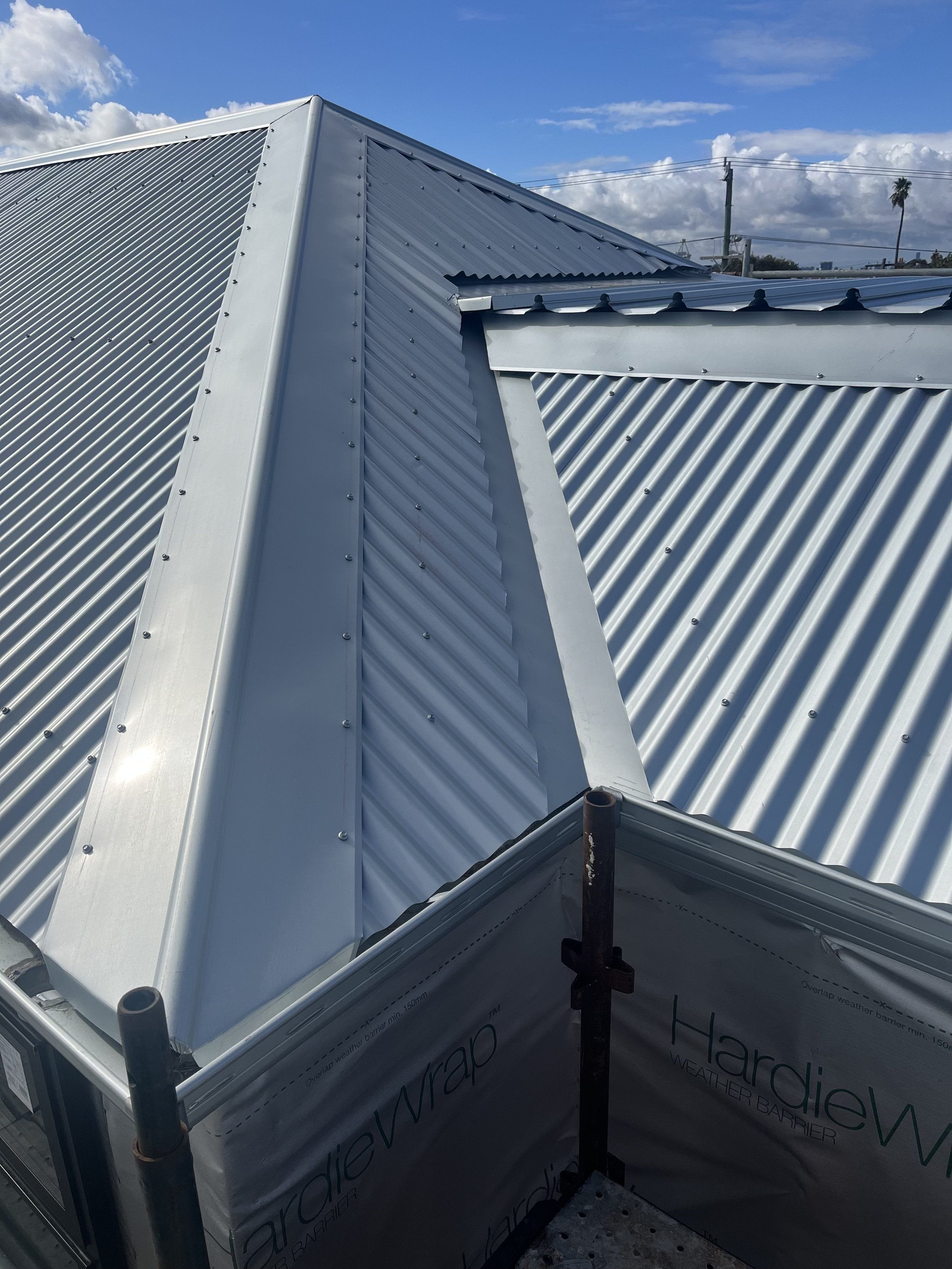 Close-up of the finished Colorbond metal roof at Russell Place, Williamstown