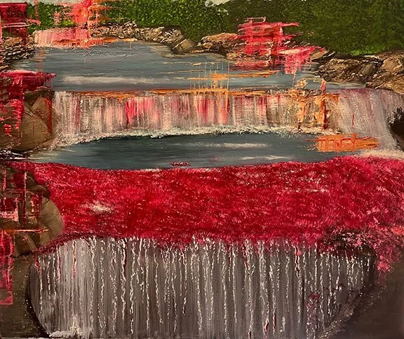 Avril Haubrich, "Cano Cristales Columbia," Oils and Marble Powder