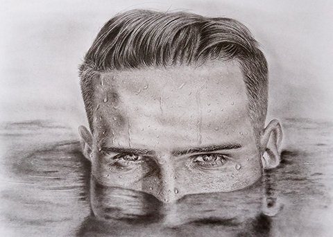 Nick Reys, "Baptized in Silence,"
graphite