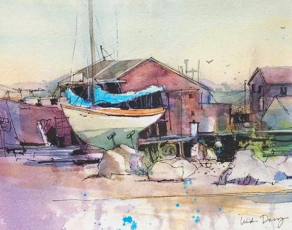 Linda Davey
"Boatyard Blues," watercolor and ink