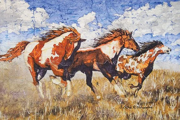 Ann Debra Reich Schwalm
"Wild Horses," watercolor batik