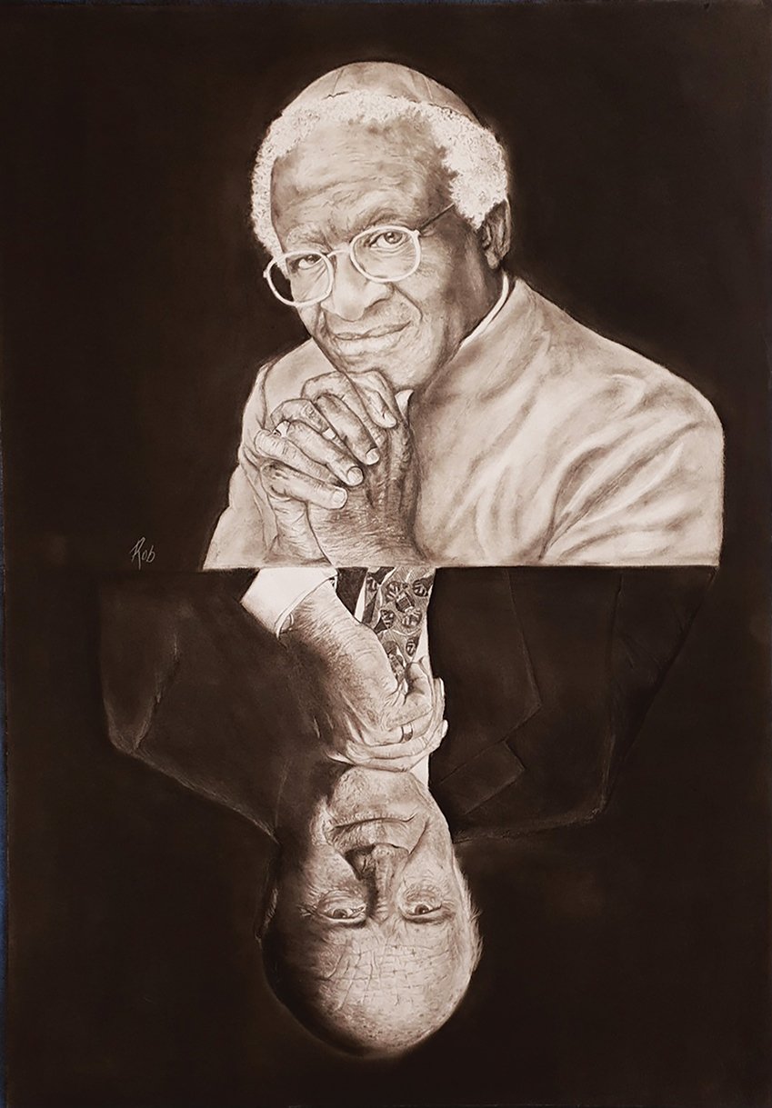 Robyn Bromham, "South Africa's Saviours," charcoal