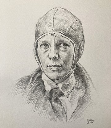 Jordan Rando, "Amelia Earhart," graphite