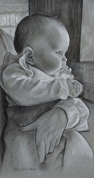 Debb Bates, "Waiting for Daddy," charcoal