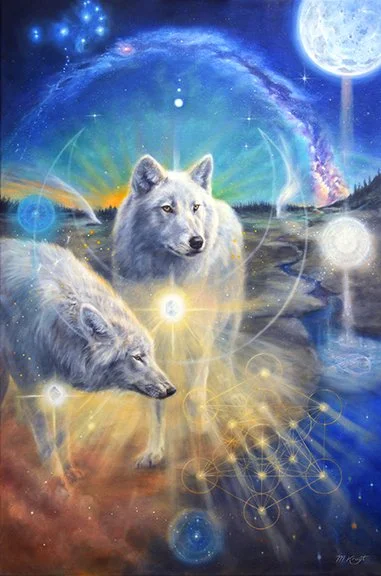 Marjolein Kruijt, "White Wolves of Yellowstone," oil