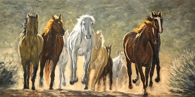 Linda Briesacher, "Comin' Through!" Oils